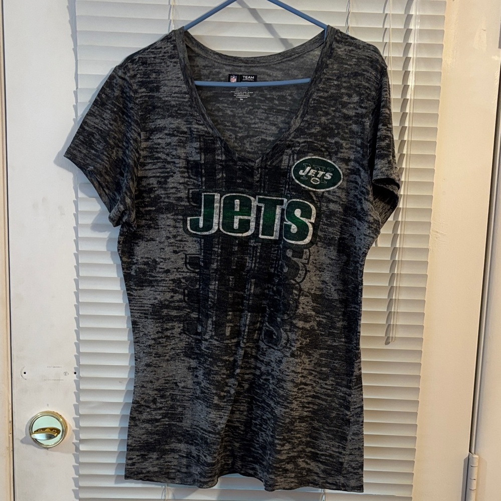 New York Jets NFL Team Apparel Womens Gray VNeck T Shirt Size XXL